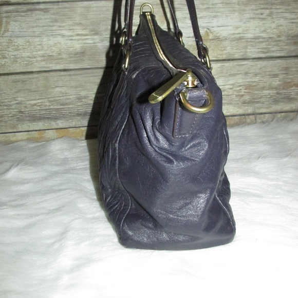 Coach Navy Blue Gathered Leather Satchel Tote - Picture 3 of 8